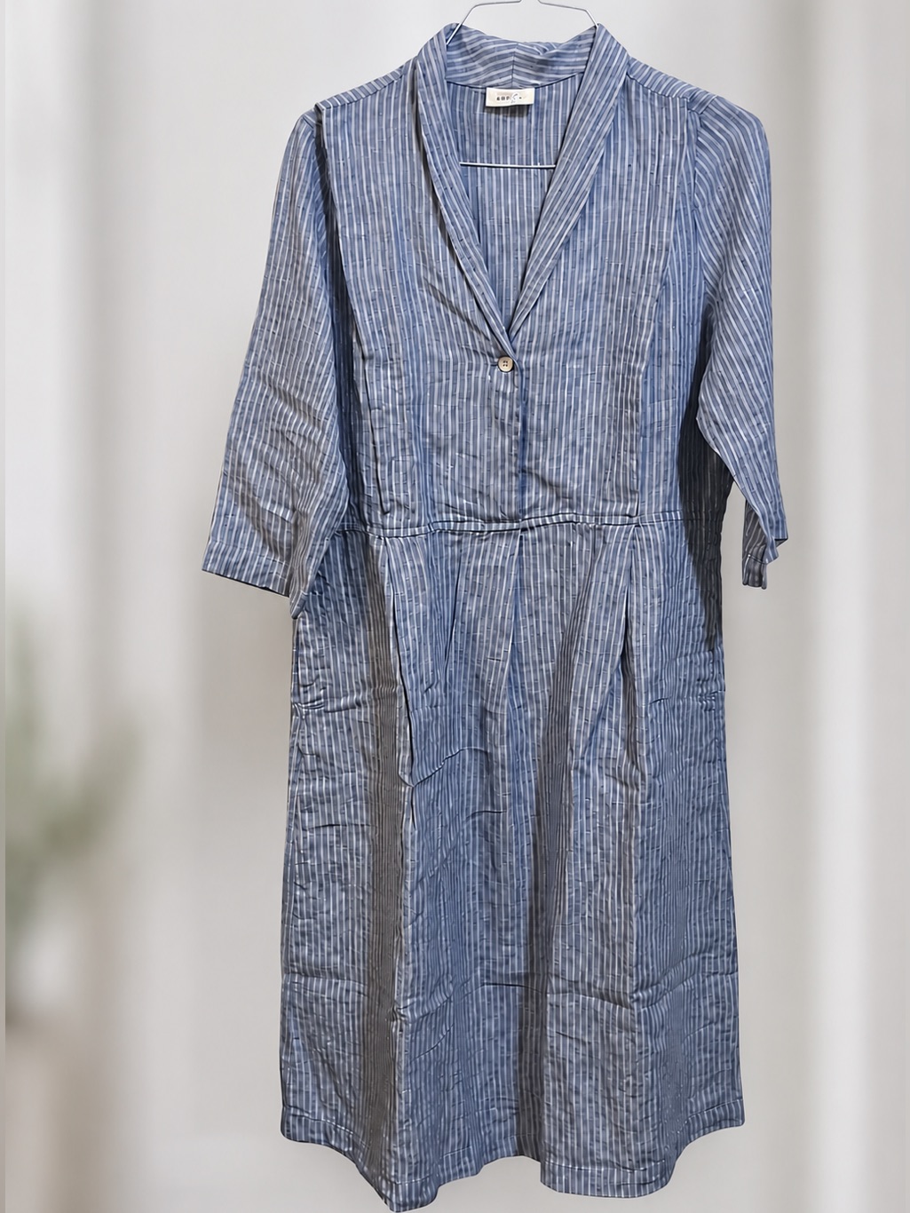 Poetry Dlav Linen Blend Striped A-Line Dress Blue/Off White Stripe-Size 10
